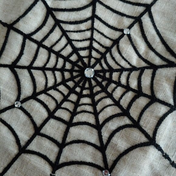 Hallow's Eve Linen Blend Halloween Spider Pumpkin Jewelled Table Runner 72x14" - Picture 10 of 11